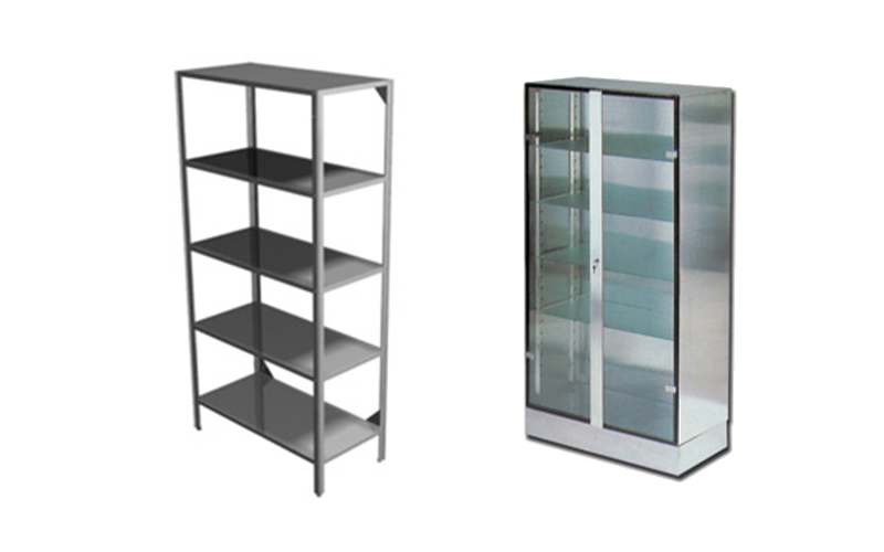 Stainless steel cabinets and shelving systems