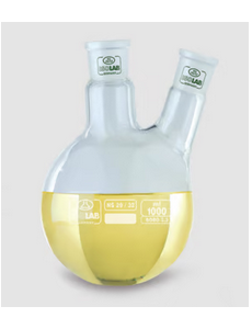 Two-neck round bottom flask with standard ground joint, with sloping side neck, borosilicate glass 3.3