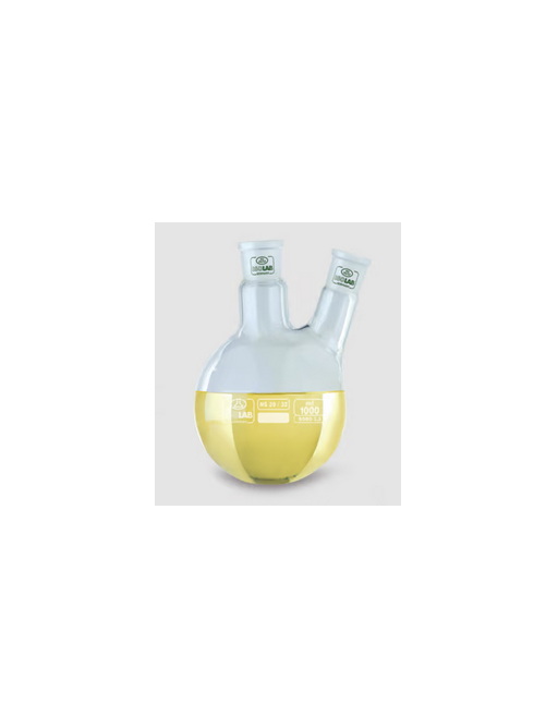 Two-neck round bottom flask with standard ground joint, with sloping side neck, borosilicate glass 3.3